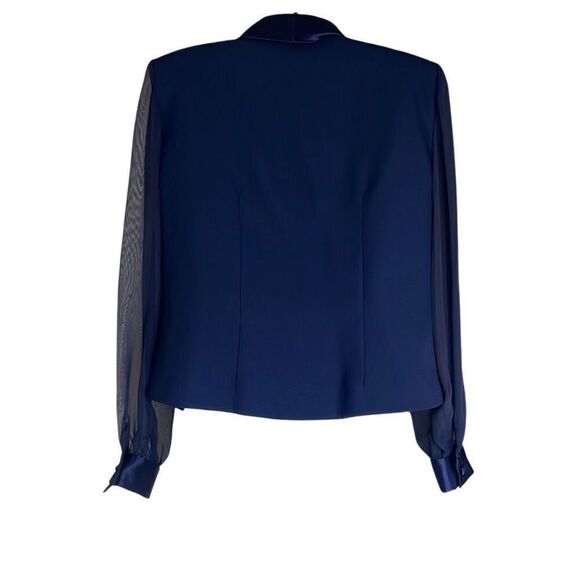 JR Nites by Caliendo Size 10 Jacket Sheer Sleeves Beaded Vest Satin Trim Blue - Picture 2 of 12